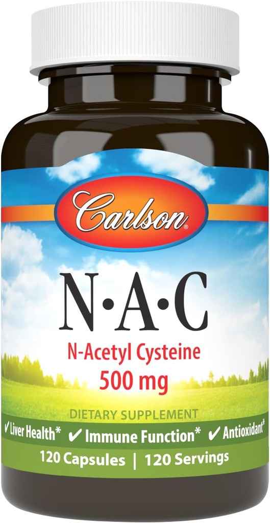 Carlson - NAC, N-Acetyl Cysteine, 500mg, Liver Health, Immune Function, Antioxidant, 120 Vegetarian Capsules