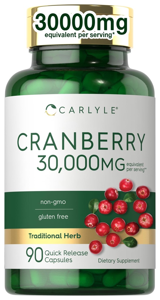 カルリールクランベリーサプリメント | 30,000mg | 90カプセル | ノンGMO・グルテンフリーフォーミュラ | クランベリーピルス(濃縮エキス)