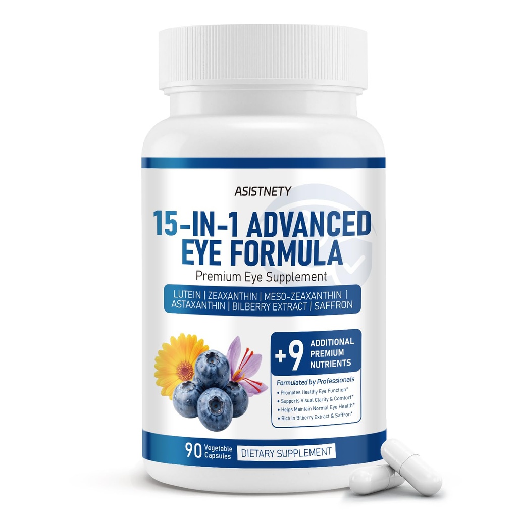 Neurobella 15-in-1 Advanced Eye Formula with Lutein, Zeaxanthin, Astaxanthin & Saffron - Vision Care Supplement for Daily Digital Screen Life, 90 Capsules