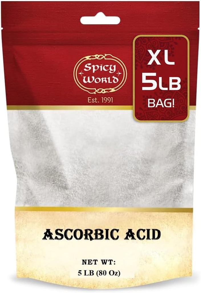 Spicy World Ascorbic Acid Vitamin C Powder 5 LB - Dietary Supplement, Pure VIT C Powder USP Bulk