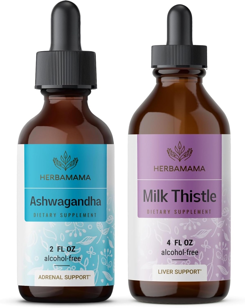 HERBAMAMAの草の液体の低下のキット-Ashwagandhaの根本チンチの束2のflのoz及びミルクの本質のエキス4のflのoz - ビーガン、非GMO、砂糖及びアルコールフリー - 2のパック