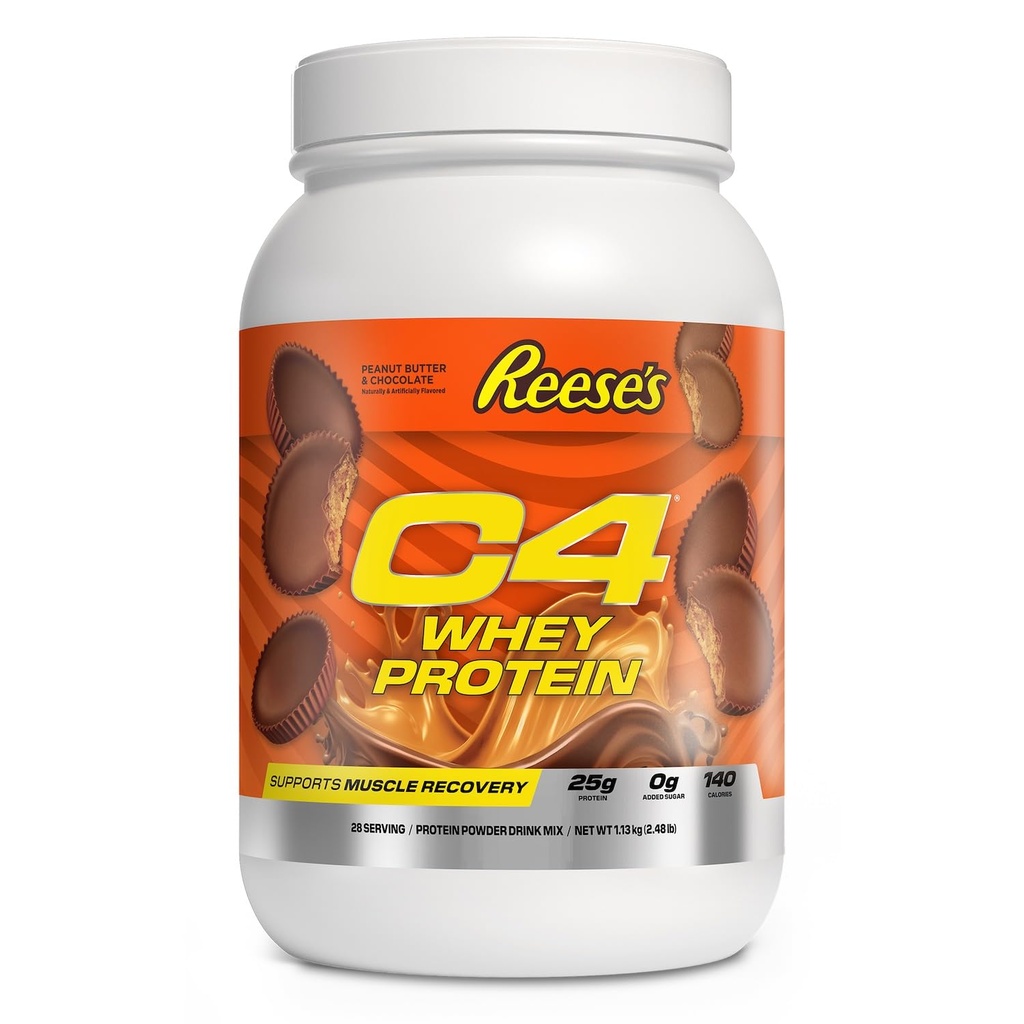 C4 の乳清蛋白質の粉、Reese's Peanut バター及びチョコレート- 25g 蛋白質、0g 加えられた砂糖、サービングごとの 140 カロリー、サポート 筋肉回復、28 サービング、報酬 ポストワークアウトのためのウィー