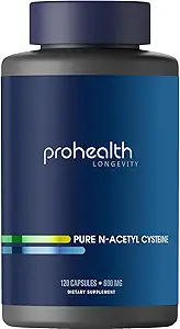 ProHealth Pure NAC – N-Acetyl Cysteine – 肝臓および免疫サポート、抗酸化剤およびグルタチオンブースト、細胞の健康 | カプセルあたりの600 mg | 120 給餌 | サードパーティーテスト