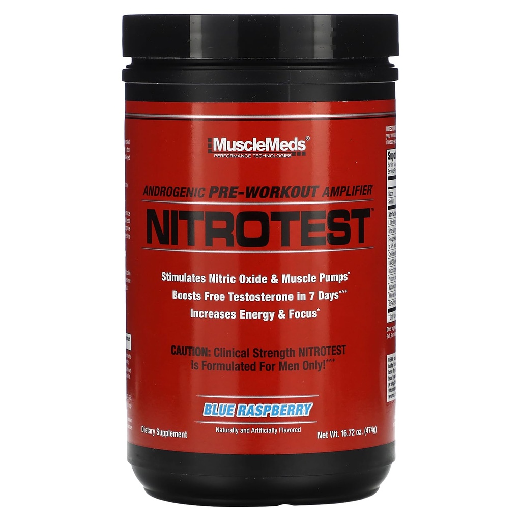 MuscleMeds 窒素プレワークアウトサプリメントドリンク, ブースト ニトリク酸化物, テストステロン, ブルー ラズベリー, 30 サービング, 1.04 ポンド, 1 カウント