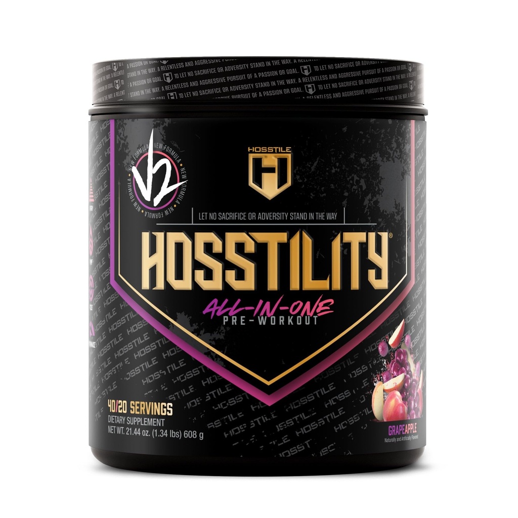 HOSSTILEホステリティV2プレワークアウト、男性と女性のためのオールインワンプレワークアウトパウダー、筋肉ポンプの強化、エネルギーの増加、ブースト強度、シャープフォーカス、グレープアップル、40サービング