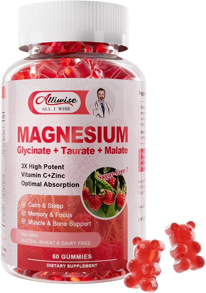 マグネシウムのGlycinateのグミ、Taurate、Malate、ビタミンD、C、B6、カルシウム、ボディ サポート、大人のためのRaspberryのマグネシウムのグミ