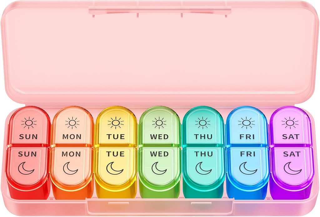 週刊ピルオーガナイザー2日-AM PM Pillオーガナイザー7日カラーコード小判例、朝と夜旅行ピルケースビタミン、薬、サプリメント