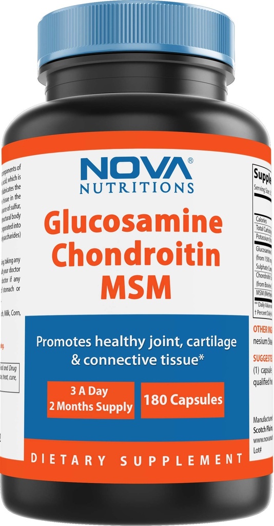 ノバ栄養物の三重の強さのグルコサミンのコンドロイチンMSM 2600mg/サービングのカプセルは、健康な接合箇所、軟骨および結合組織を支えます-接合箇所の慰め及び柔軟性を180の計算促進します