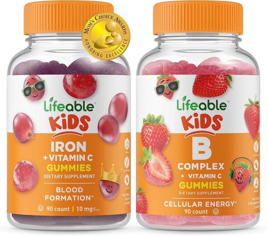 Lifeable Iron & Vitamin C Kids + B Complex Kids, Gummies Bundle - Great Tasting, Vitamin Supplement, Gluten Free, GMO Free, Chewable Gummy