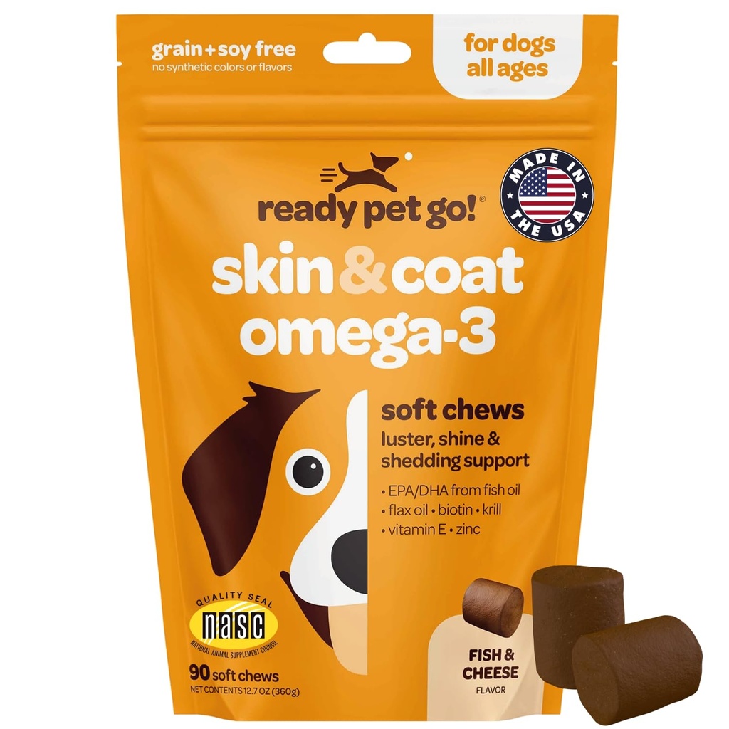 犬用スキン&コートサプリメント | 犬用オメガ3 犬用EPA DHA Krill Oil and Vitamin E | 犬用スキン&コートサプリメント | 75lbsまで1本 | 米国で認定・製造 | 90 Chews
