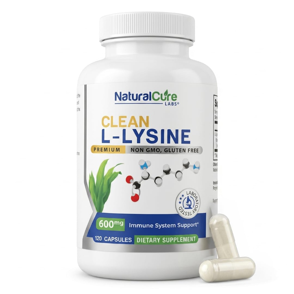 ナチュラルキュアラボクリーンL-リジン600mg、120カプセル ビーガン、非GMO、グルテンフリー