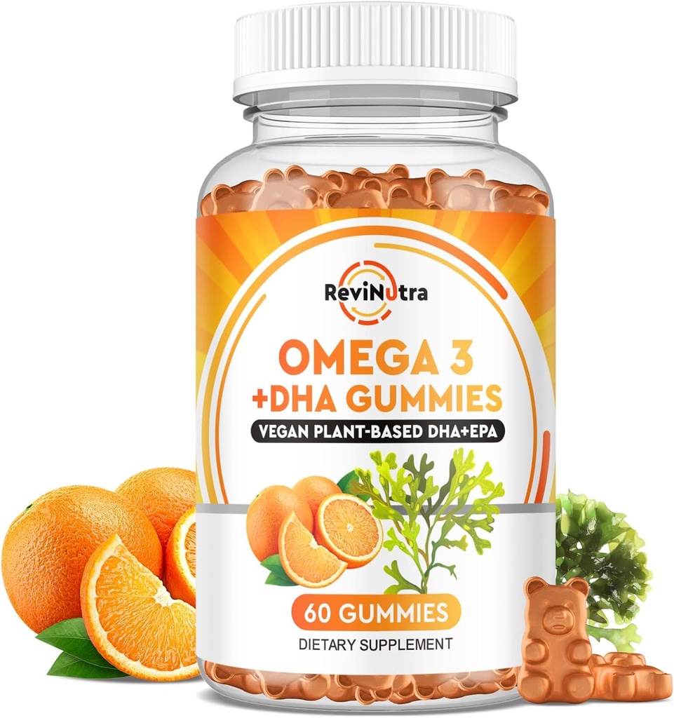 オメガ3グミー、オメガ3魚油は、EPA&DHA、CoQ10、フォーレート、ビタミンA、D3、E、サポート脳、ジョイント、心臓、目、免疫システム機能オレンジ、60グミ