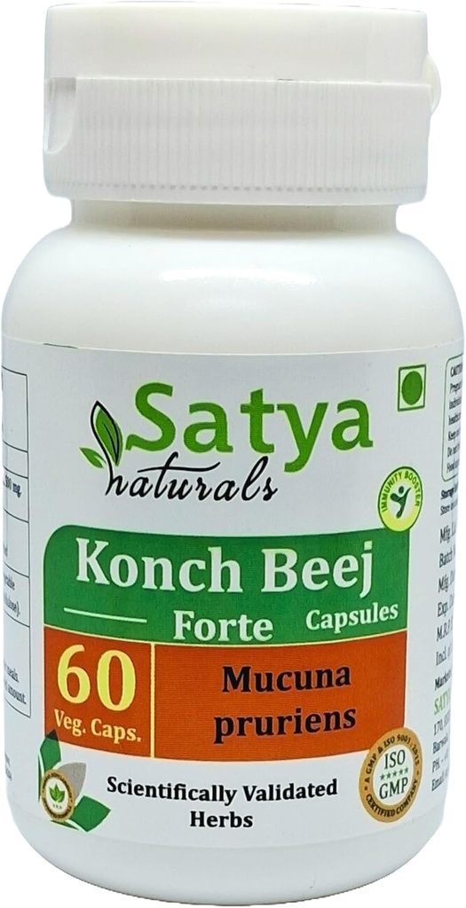Konch Beej Forte カプセル 500 mg. 60 Veg. カプセル | Konch Beej (Mucuna Pruriens) エキス カプセル 男女別 | Ayurvedic Herbal Supplement/Remedies | 10:1 フォルテ (1 ボトル 60 カプセル)