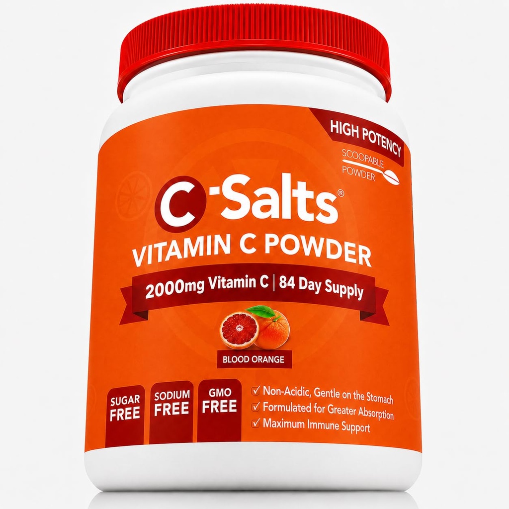 C-Salts Buffered Vitamin C Powder - Pure Organic, Stomach Friendly Ascorbic Acid VIT C Drink for Daily Immune Support & Collagen Production - Vegan Non GMO Sugar Free - 84 Servings Blood Orange, 8oz