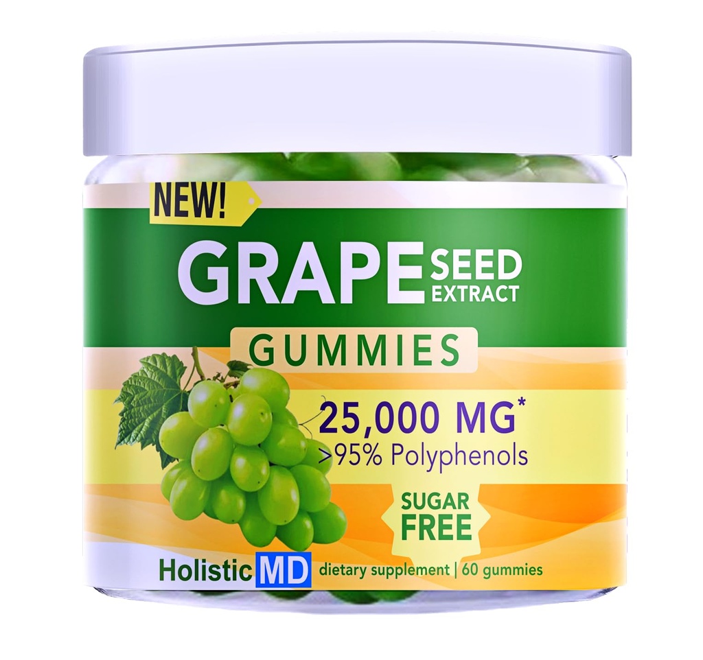 グレープシードエキスグミ | グレープシードオイル 25,000 mg 50x オリジナル | >95% ポリフェノール | #1 グレープシードグミー アメリカ | 砂糖無料ビーガン | グレープ味 60 ct