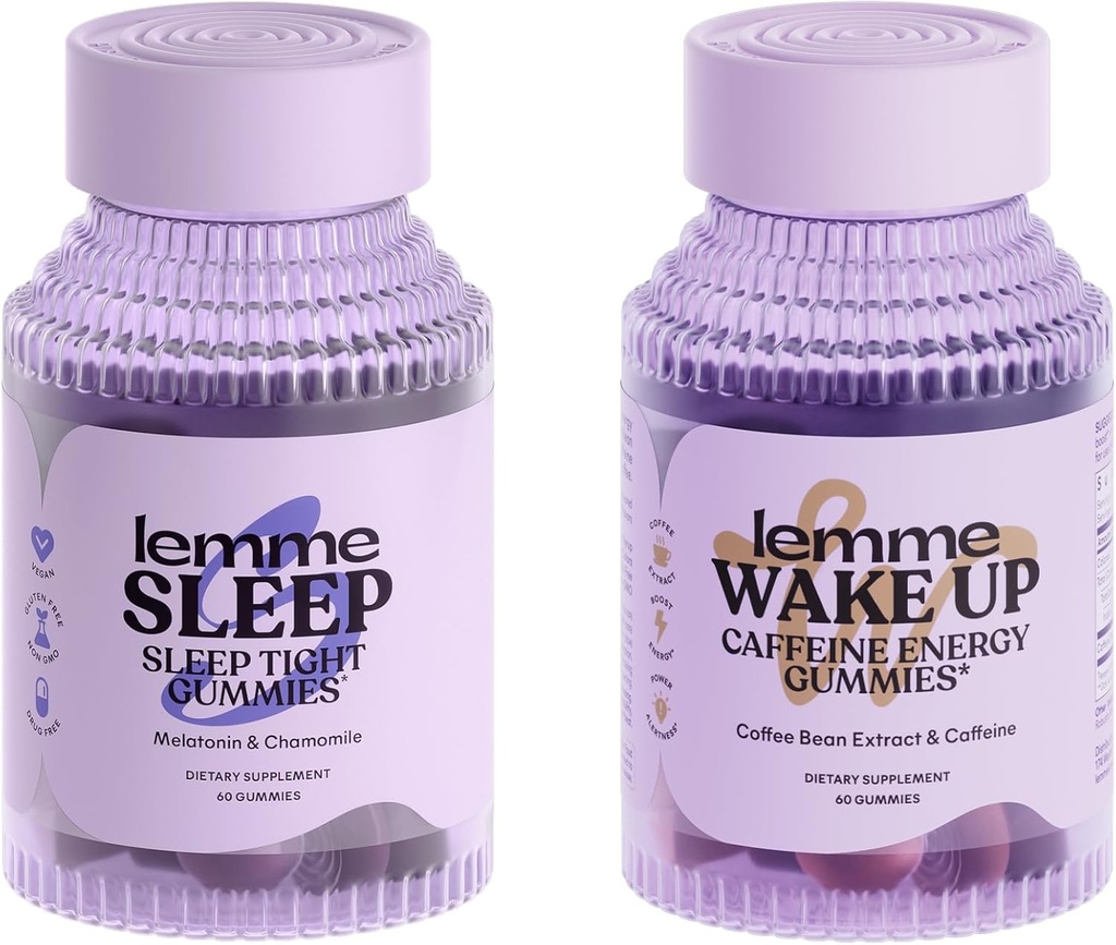 Lemme Sleep and Wake Up Bundle - Sleep Gummies for Better Night's Rest & Wake Up Caffeine Gummies for Energy - グルテンフリー、非GMO、60 カウントそれぞれ