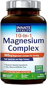 Innate Vitality 10-in-1 Magnesium Complex 960mg, 420mg Elemental Mag per Serving, with Magnesium Glycinate, Citrate, Malate, and More, Sleep, Digestion, Energy Support, 90 Vegan Caps