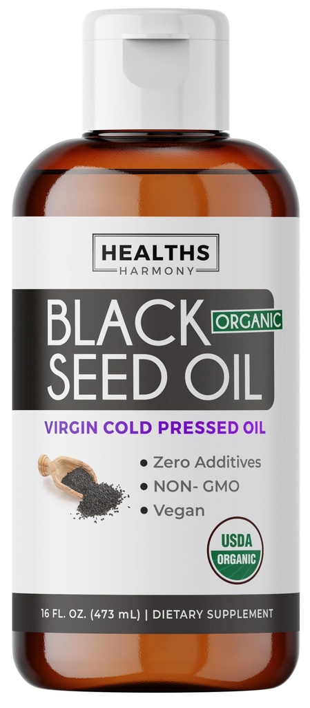 USDAオーガニックブラックシードオイル液体(16 fl oz)プレミアム冷間プレスニゲラサティバ 純黒カミン種子油 - 抗酸化サプリメント - ビーガン、グルテンフリー、&非GMO(ピルやカプセルなし)