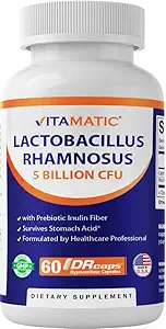 Vitamatic Lactobacillus Rhamnosus DR のカプセルごとの 5 の鋼片 (1 2 カプセルごとの 10 の鋼片) - 60 の計算 - 高度の消化器及び免疫 サポート - Prebiotic のインリン繊維となされる