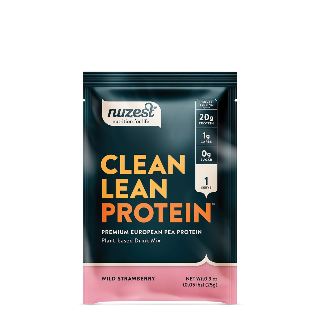 Nuzest - エンドウ豆プロテインパウダー - きれいなリーンプロテイン、プレミアムビーガン植物ベースのプロテインパウダー、乳製品無料、GMOフリー、自然に甘くされたプロテインシェイク、ワイルドストロベリー、1サービング、0.9オンス