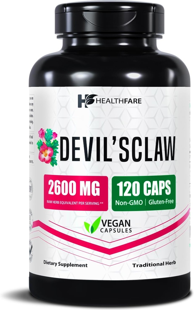 Healthfare Devils Claw Root | 2600mg ハーブサプリメント | 120 ビーガンカプセル | 合間の根抽出物 | 非GMO、グルテンフリー | アメリカ製