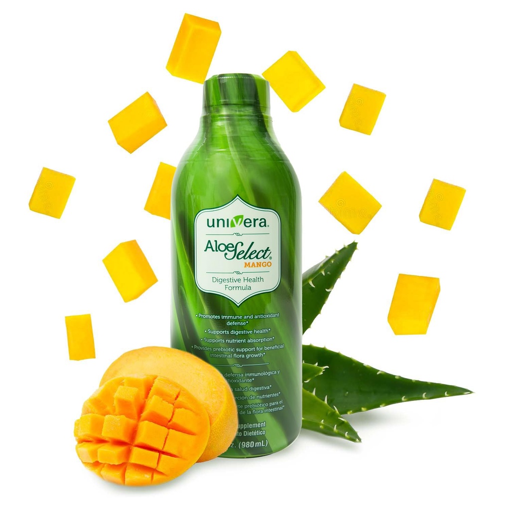 Univera Aloe Veraジュース、Preminum有機アロエベラ、Gut健康、免疫サポート、プレバイオティックサプリメントのための消化酵素、炎症、マンゴ味、30日の供給(33 fl oz)を減らす