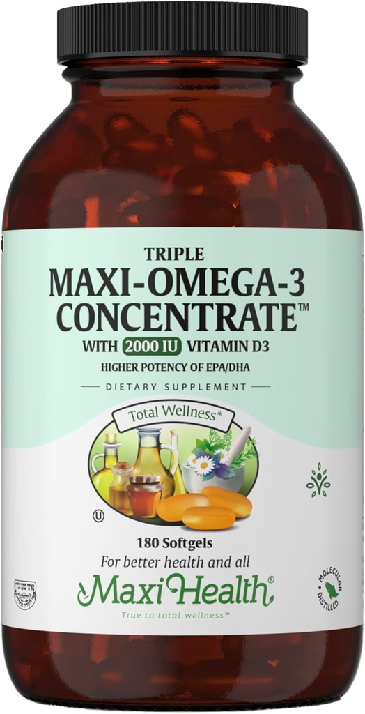 オメガ3サプリメント - Omega-3フィッシュオイルトリプルビタミンD3 - EPA / DHA脂肪酸の強力なソース - 心臓、脳、関節の健康 - コーシャ認定ワイルドキャッチマリンフィッシュ - 180Softgels
