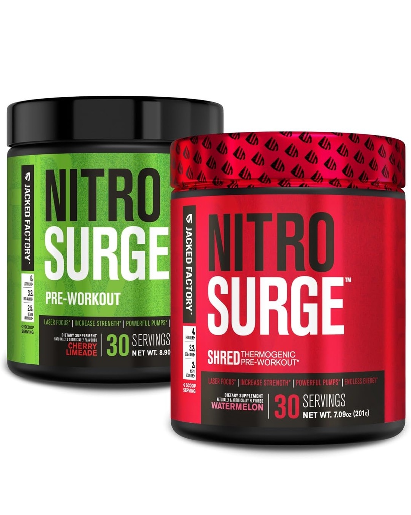 Jacked Factory Nitrosurge Pre-Workout で Cherry Limeade & Watermelon Nitrosurge Shred Thermogenic Pre-Workout のために 男性と女性