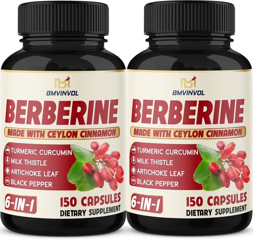 2 Pack Berberine HCl- Plus Ceylon Cinnamon, Turmeric, Milk Thistle, Artichoke, Black Pepper, Berberine HCI Root Supplements Pills - Immune System