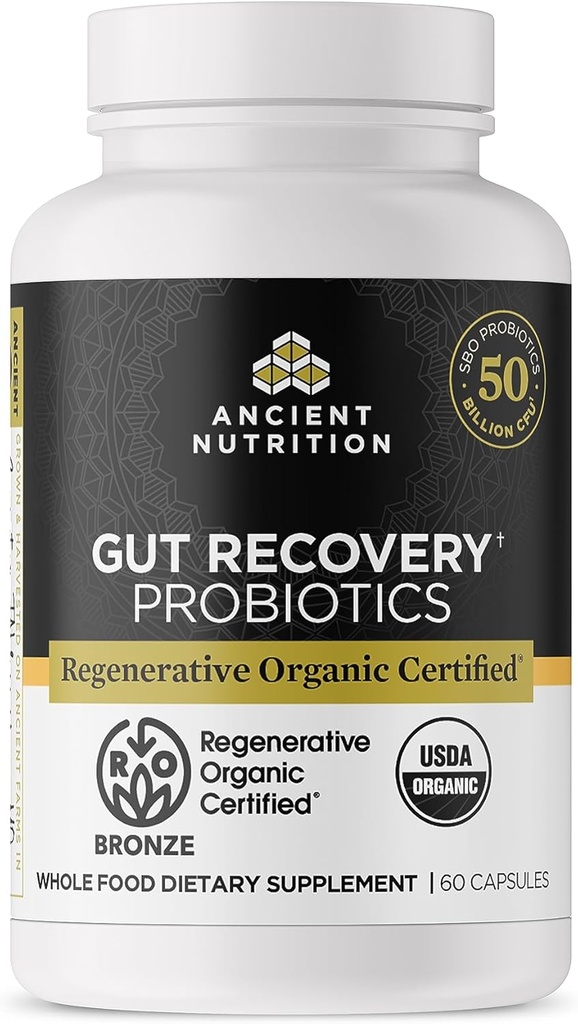 古代栄養再生オーガニック認定プロバイオティクス(Gut Recovery)、プロバイオティクス(Probiotics Gut Recovery)、健康な消化と免疫システム機能(Imme System Function Support)、50 Billion CFUs*(Pillion CFUs*)、60 カウント
