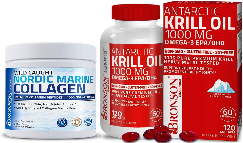 Bronsonの海洋のコラーゲンのペプチッドHydrolyzed蛋白質の粉+ Omega-3s EPA DHAのAntarctic Krillオイル1000のmg