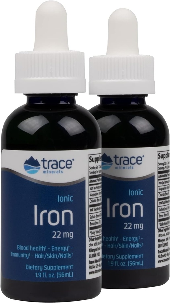 Trace Minerals Ionic Iron、22mg - マグネシウムと鉄のエネルギーサポートサプリメント - Aid Brain Health & Immune System Function - グルテンフリーの液体サプリメント - 1.9 fl oz (2パック) (92 サービング)
