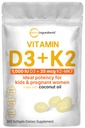 マイクロ成分 ビタミンD3 1,000 IU + K2 MK-7 25 mcg、300 Softgels | バージンココナッツオイル | 2-in-1骨、免疫&ハートサポート | 飲みやすい、非GMO