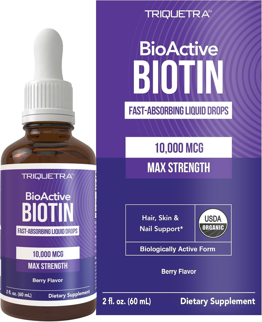 女性のためのTriquetraの健康のビオチンの毛サポート–有機性10000mcg USPの等級–高い吸収のための優れた液体の補足–サポート健康な毛、皮及び釘–ベリー味– 180のサービング– 2つのoz