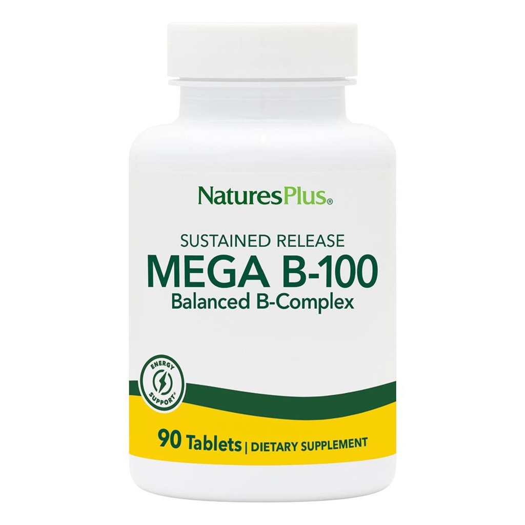 Natures Plus Mega B-100 Complex - 90 Sustained Release ベジタリアンタブレット - エネルギー&脳ブースター - Gluten Free - 90 サービング