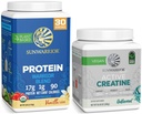 Sunwarrior Creatine Powder & Vanilla Organic Plant Based Protein Powder Set | Bundle & Save | Vegan Organic Protein Plus Unflavored Creatine Monohydrate (60 Servings Unflavored, 30 Servings Vanilla)