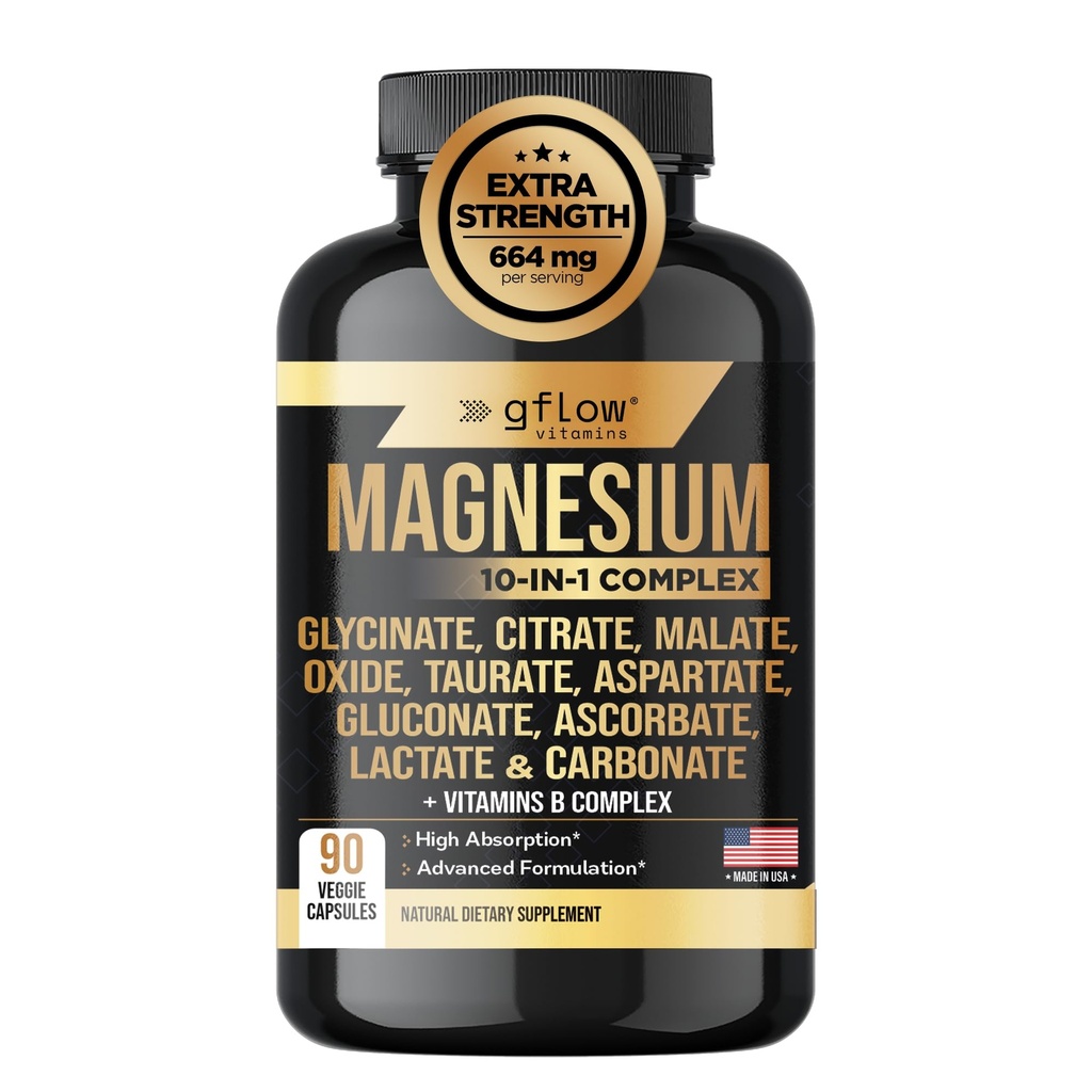 マグネシウムの複雑な補足 - 10活動的な形態、Glycinate、クエン酸塩、無酸素、Taurate、アスパルテート、グルコネート、アスコルベート、乳酸塩、ビタミンC B1 B2 B6 B12とより多くの