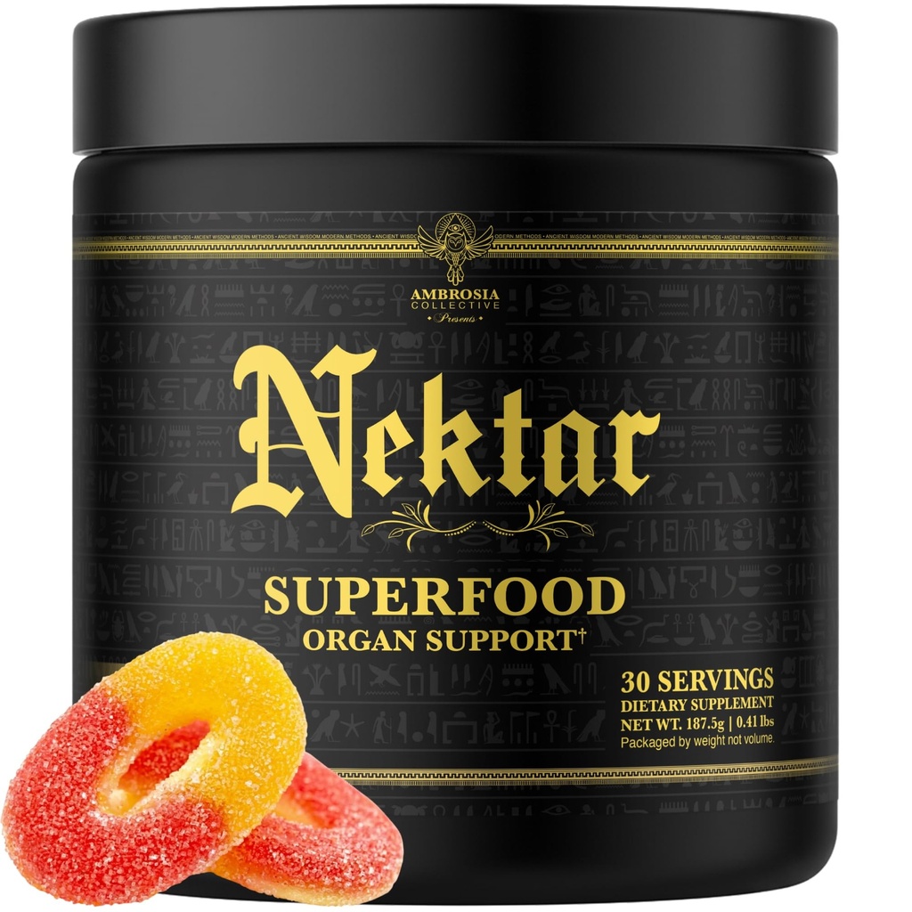 Ambrosia Superfood Organ & Cycle Support Powder | Liver & Kidney Support with Milk Thistle, Red Yeast Rice & CoQ10 | 13 Superfood Ingredients | 30 Servings | Sour Gummy Candy
