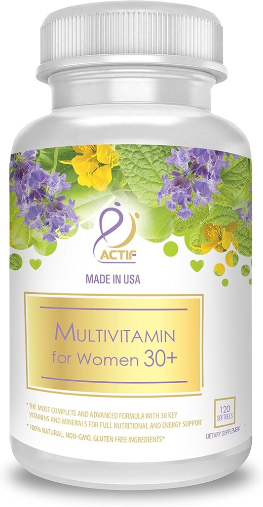 ACTIF Multivitamin for Women Age 30以上のオーガニックビタミンとオーガニックハーブ、非GMO、米国製、2ヶ月の供給