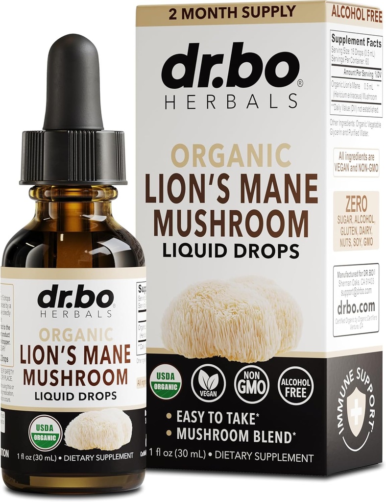 Lions Mane Mushroom Supplement Drops - Organic Lion's Mane Mushroom Liquid Tincture for Focus, Fog Brain Health Supplements - Vegan Herbal Nervine Nootropic Organic Lions Liquid Supplement Extract 1oz