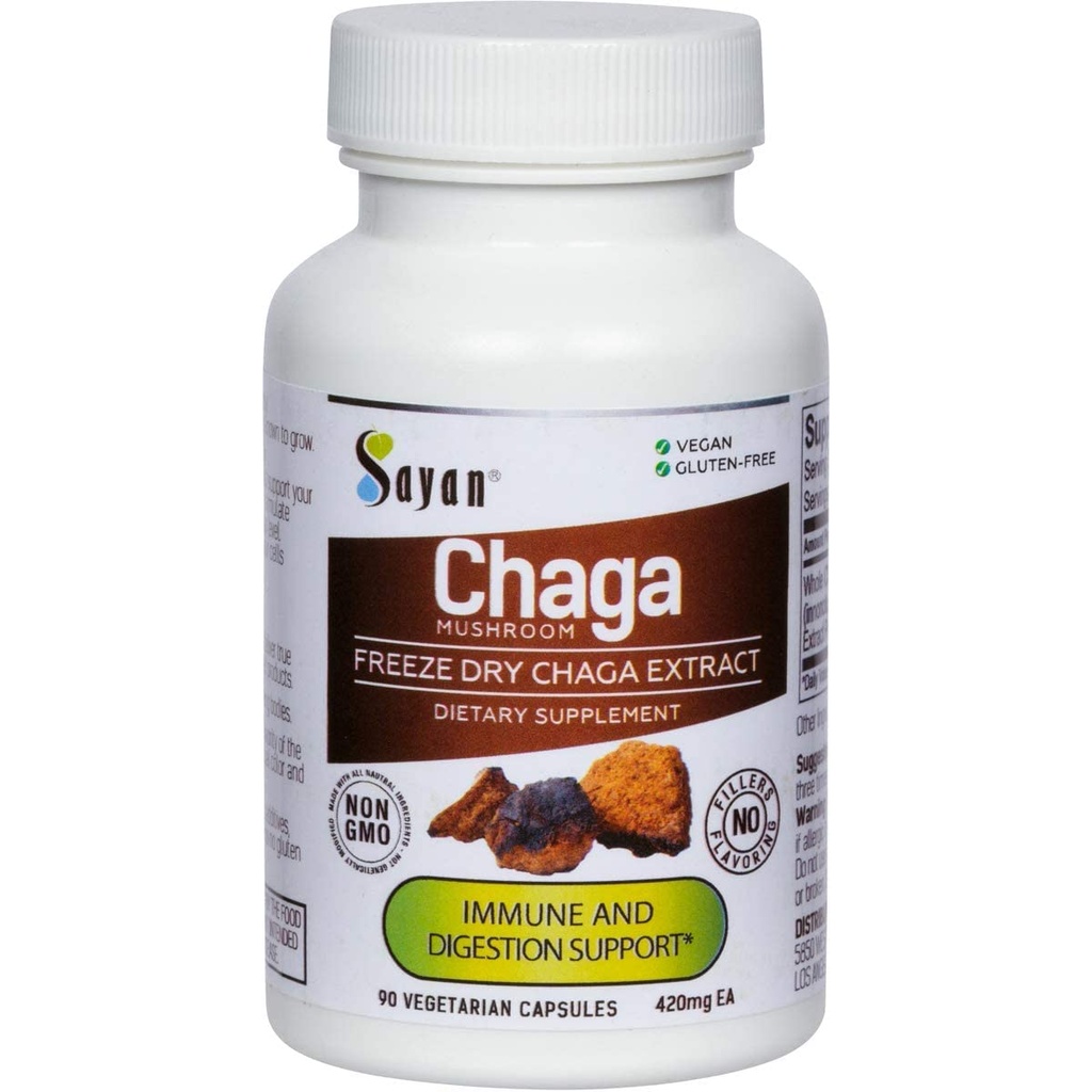 Sayan Siberian Chaga キノコ エキス – 90 カプセル/420 mg ea – 自然 & ワイルド ハーヴェスト 抗酸化サプリメント – 免疫 システム サポート & 規制 ボディ 機能 – ビーガン, 非 GMO, フィラーや添加剤なし