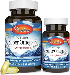 カールソン - スーパーオメガ-3 宝石, 1200 mg Omega-3 脂肪酸 EPA と DHA, ワイルドキャッチ ノルウェーのサプリメント, 持続的にソース魚油カプセル, オメガ 3 サプリメント, 100 + 30 Softgels