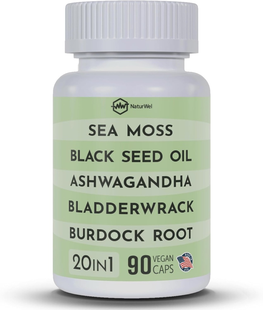 黒い種油3000mg海苔3000mgのAshwagandha 1000mgのTurmeric 1000mgのBladderwrack 1000mg及びElderberry ManukaのChlorophyllのDandelionの黄色ドック- (90のカプセルのパック1)