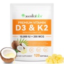 泡のビタミンD3 K2の補足のSoftgels、10000 の IU VIT D3 + 200 MCG K2 (MK-7)   ココナッツ油が付いている2-in-1 Replenishの方式、Calciumの吸収のサポート、120のカプセルを飲みやすいです。