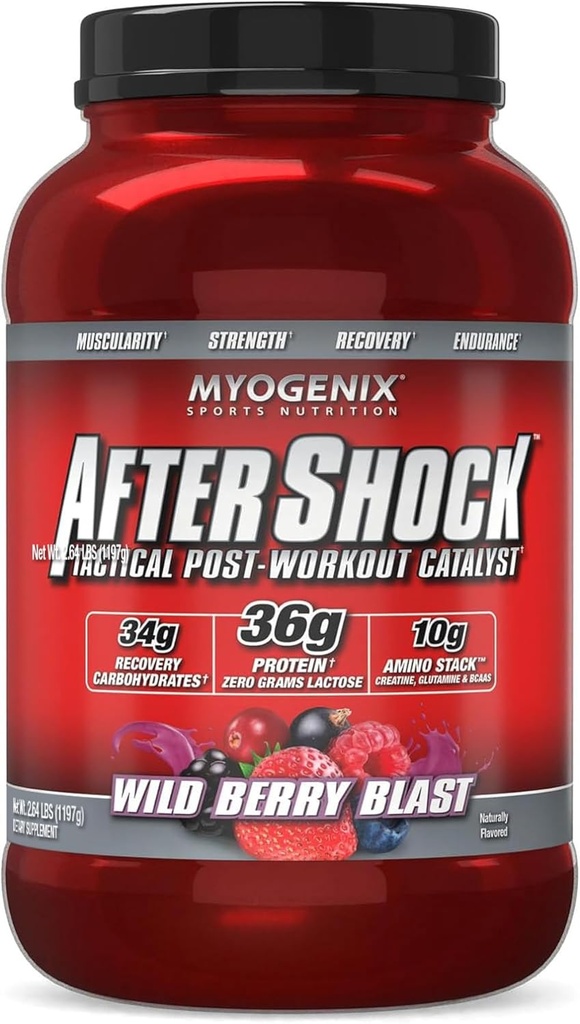 Myogenix Aftershockポストワークアウトパウダー - 筋肉の回復と給油のための炭水化物のWheyタンパク質 - ワイルドベリーブラスト、3ポンド