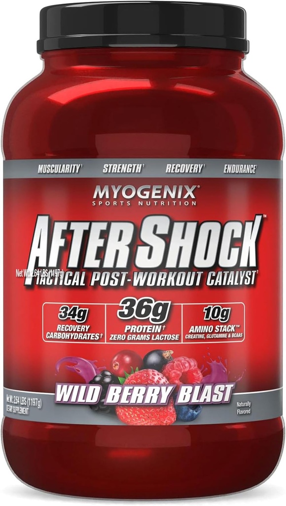 Myogenix Aftershockポストワークアウトパウダー - 筋肉の回復と給油のための炭水化物のWheyタンパク質 - ワイルドベリーブラスト、3ポンド
