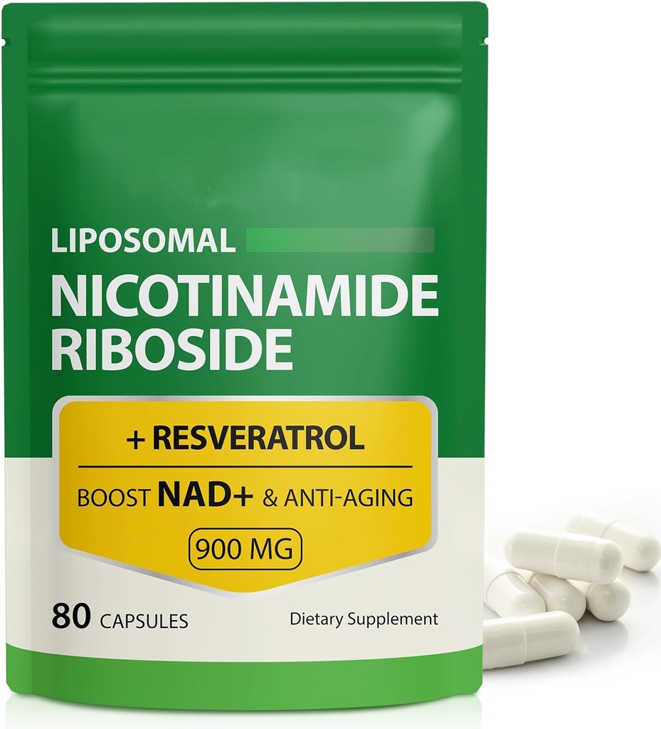 NADの補足、900mg - LiposomalのニコチンアミドのRiboside NAD+ Resveratrol サポート 筋肉、頭脳、細胞エネルギー - 男性と女性のためのNMNの補足の代わり、80のカプセル(1のパッケージ)
