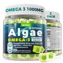 2パック藻オメガ3グミー1000mg、植物ベースのDHA 460mg&EPA 230mg、オメガ3魚油代替大人、プラスメチルフレート、ビタミンB12、ホスファティジルセリン、魚味なし、ビーガン、砂糖無料