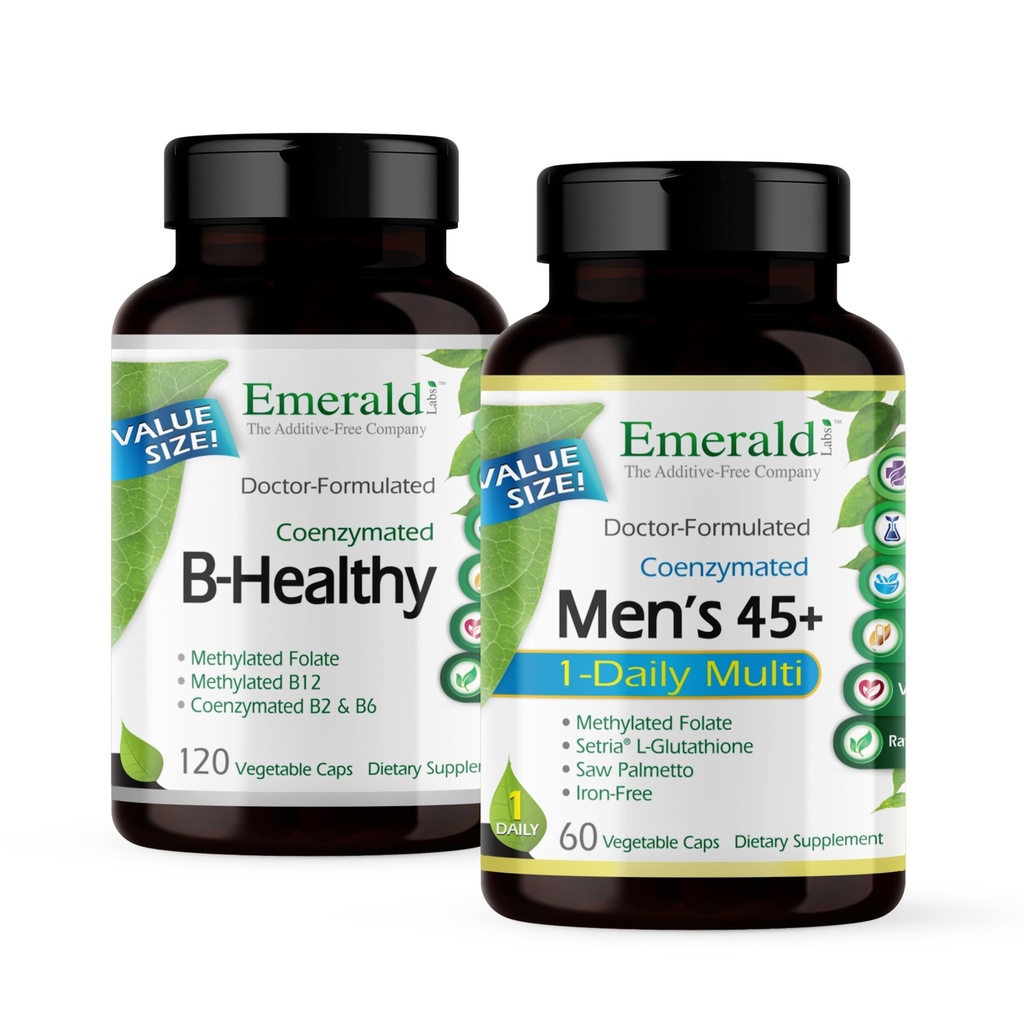 EMERALD LABS バンドルと B ヘルシー (120 ベジキャップ) & 男性 45 + 1 日 マルチ (60 ベジキャップ) - 完全スペクトラム B ビタミンとビーガンビタミン B 複合体 - CoQ10 と男性のマルチビタミン、Lycopene ・その他