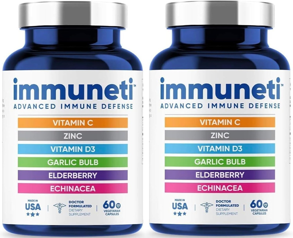 Immuneti - 高度な免疫防衛、ビタミンC、ビタミンD3、亜鉛、エルダーベリー、ガーリック電球、Echinacea - 2パック - サポート全体的な健康